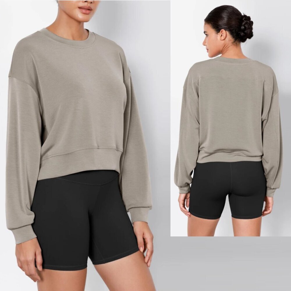 NWT New Ododos Modal Soft Long Sleeve Cropped Khaki Sweatshirt Size XL